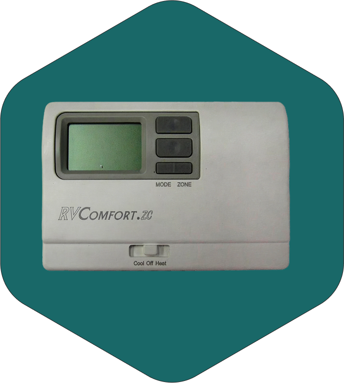 WalTech Vision 2.0 smart RV thermostat with modern touchscreen interface and remote mobile app control