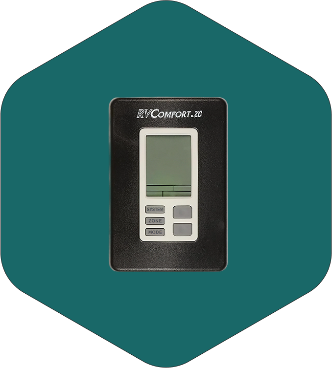 Infographic showing universal compatibility of WalTech smart thermostats with various Dometic RV HVAC systems.